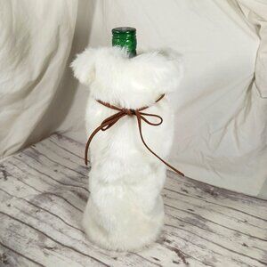 Argento SC White Luxe Faux Fur Bottle Gift Bag and Hat Topper Suede Ribbon 12"